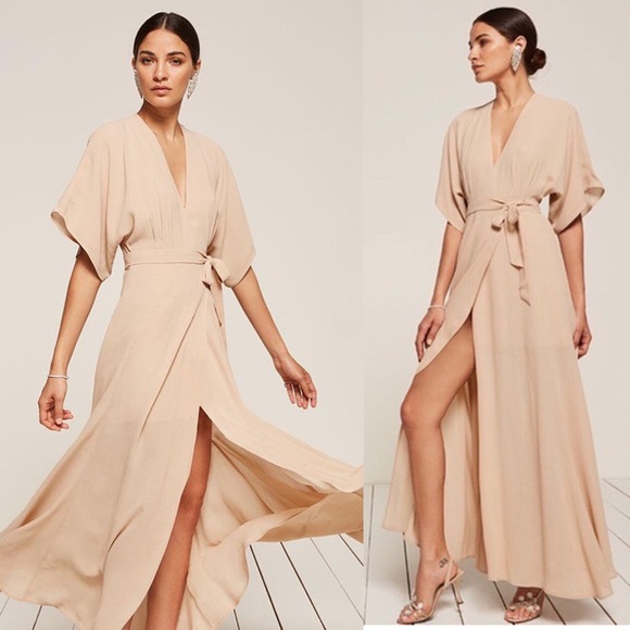 Reformation Winslow Dress Blush Wrap Maxi Bridal - Picture 4 of 13